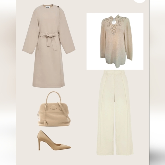 Lauren Michelle Cream Sweater with Embellished Neckline Size Large - Picture 7 of 10